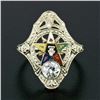 Image 3 : Antique Art Deco 18k Gold European Diamond Engraved Enamel Masonic Dinner Ring