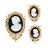Image 1 : Antique Victorian 14k Gold Oval Black & White Carved Cameo Brooch & Earrings Set