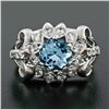 Image 2 : Fancy Vintage 14K White Gold 2.85 ctw Round Aquamarine Diamond Dome Cocktail Rin