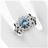 Image 3 : Fancy Vintage 14K White Gold 2.85 ctw Round Aquamarine Diamond Dome Cocktail Rin