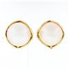Image 1 : Vintage 14K Yellow Gold 16.5mm Mabe Pearl Open Wire Frame Button Omega Earrings