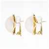 Image 3 : Vintage 14K Yellow Gold 16.5mm Mabe Pearl Open Wire Frame Button Omega Earrings