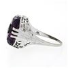 Image 6 : Antique Art Deco 14K White Gold Custom Cut Amethyst Diamond Etched Filigree Ring