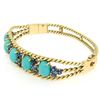 Image 4 : Vintage 14K Yellow Gold Sapphire & Turquoise Twisted Wire Open Bangle Bracelet