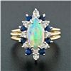 Image 2 : Vintage 14k Gold Marquise Opal Round Sapphire Diamond Halo Cocktail Ring