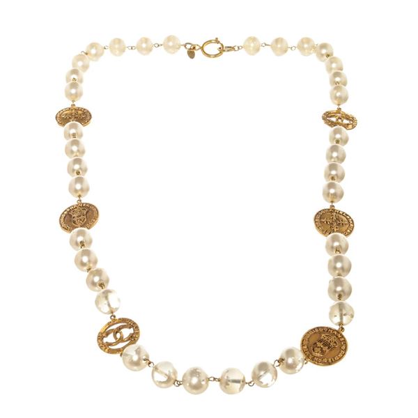 Chanel Gold Vintage Medal & Pearl Necklace