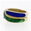 Image 6 : Vintage Solid 18K Yellow Gold Blue & Green Enamel Wide Intertwined Band Ring