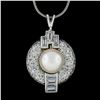 Image 6 : Vintage Platinum 1.70 ctw Old Transitional Baguette Diamond Pearl Pendant Neckla