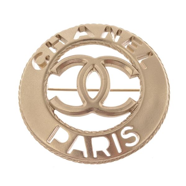 Chanel Silver-tone Metal CC Paris Round Brooch