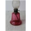 Image 2 : Miniature Cranberry Glass Kerosene Lamp