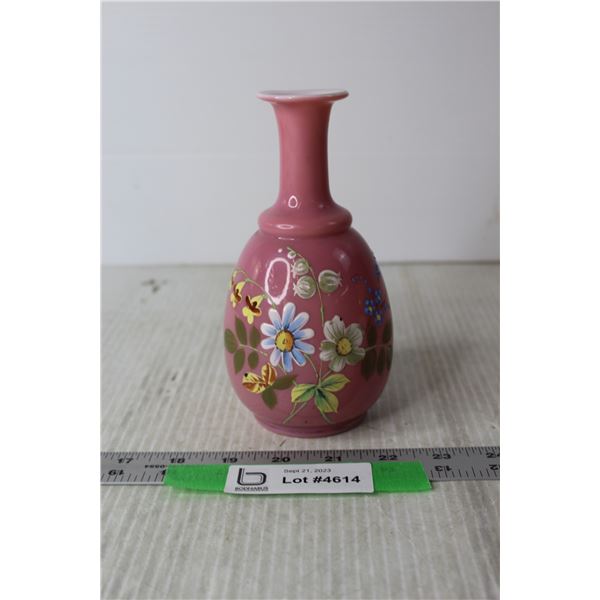 Pink Vase with Hand Painted Flowers - 7"