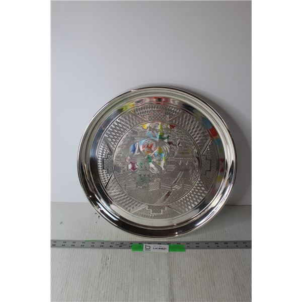 Silver Plated Tray with Oriental Scene - 16", Stamped Regency Plate