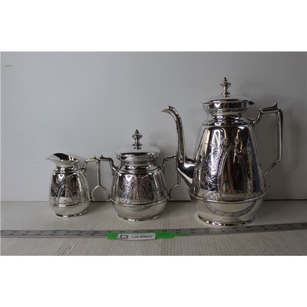 Silver Plated Tea Set -- Tea Pot, Cream and Sugar