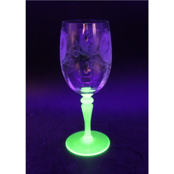 (4) Tiffin-Franciscan "Psyche Green" Uranium Glass Stemmed Wine Glasses