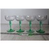 Image 2 : (4) Tiffin-Franciscan "Psyche Green" Uranium Glass Stemmed Champagne Glasses