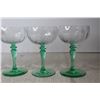 Image 3 : (4) Tiffin-Franciscan "Psyche Green" Uranium Glass Stemmed Champagne Glasses