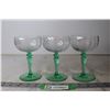 Image 2 : (3) Tiffin-Franciscan "Psyche Green" Uranium Glass Stemmed Champagne Glasses