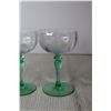 Image 3 : (3) Tiffin-Franciscan "Psyche Green" Uranium Glass Stemmed Champagne Glasses