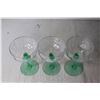 Image 5 : (3) Tiffin-Franciscan "Psyche Green" Uranium Glass Stemmed Champagne Glasses