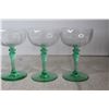 Image 3 : (4) Tiffin-Franciscan "Psyche Green" Uranium Glass Stemmed Champagne Glasses