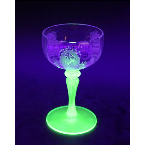 (3) Tiffin-Franciscan "Psyche Green" Uranium Glass Stemmed Liquor Glasses