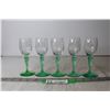 Image 2 : (5) Tiffin-Franciscan "Psyche Green" Uranium Glass Stemmed Ice Wine/Digestif Glasses
