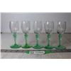 Image 2 : (6) Tiffin-Franciscan "Psyche Green" Uranium Glass Stemmed Ice Wine / Digestif Glasses