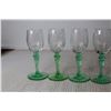 Image 4 : (6) Tiffin-Franciscan "Psyche Green" Uranium Glass Stemmed Ice Wine / Digestif Glasses