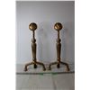 Image 1 : Pair of Brass Art Deco Andirons (16" Tall)