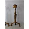 Image 2 : Pair of Brass Art Deco Andirons (16" Tall)
