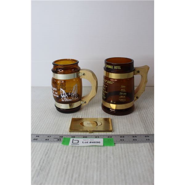 (2) Barrel Mugs and Business Card Holder