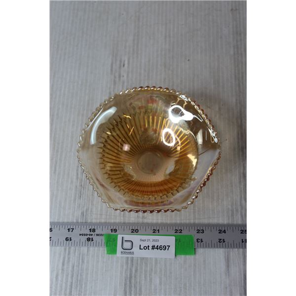 Marigold Iridescent Carnival Glass Footed Dish