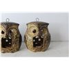 Image 2 : (3) 1970s Hanging Pottery Owl Tea Light Holders