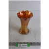 Image 1 : Northwood Feathers Orange Marigold Carnival Iridescent Glass Vase - 7" High