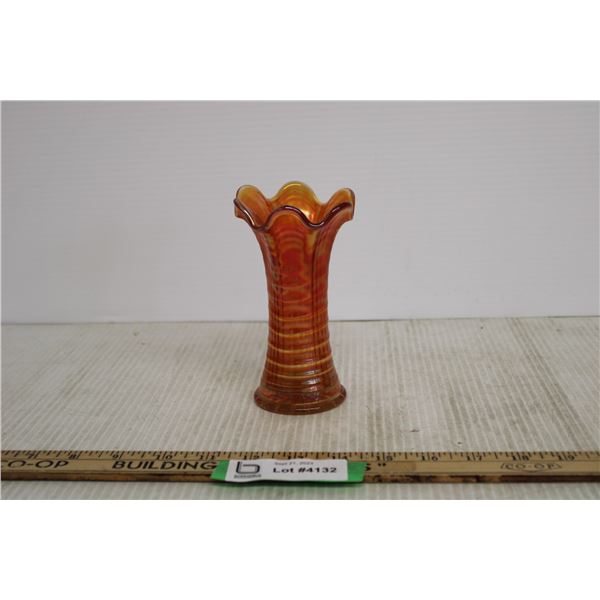 Ripple Marigold Carnival Glass Vase - 5 3/4" High