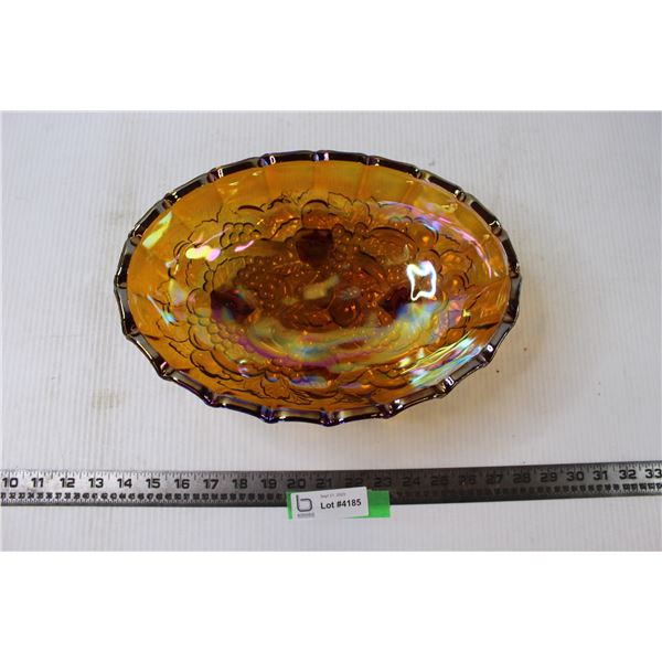 Amber Carnival Glass Large Footed Oval Fruit Bowl "Harvest Grapes"