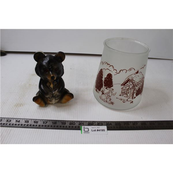 Bear Piggy Bank and Glass Vase