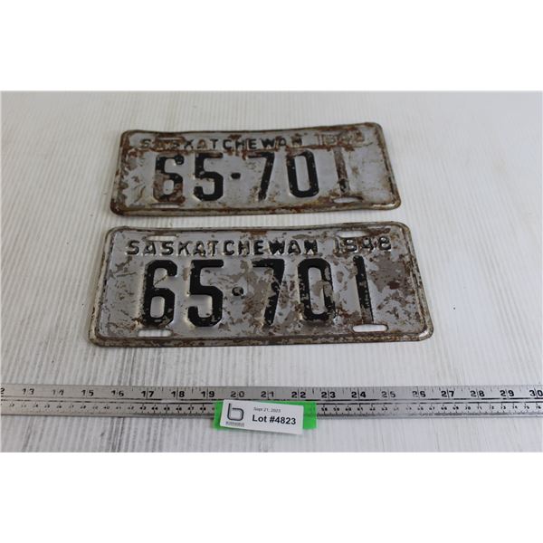 (2) Saskatchewan 1948 License Plates