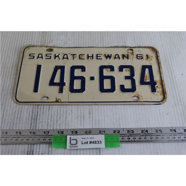 Saskatchewan 1961 License Plate