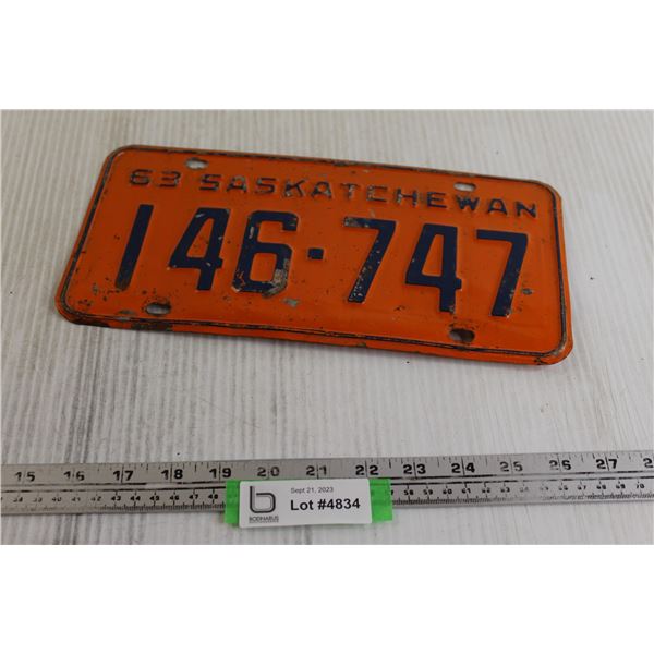 Saskatchewan 1963 License Plate