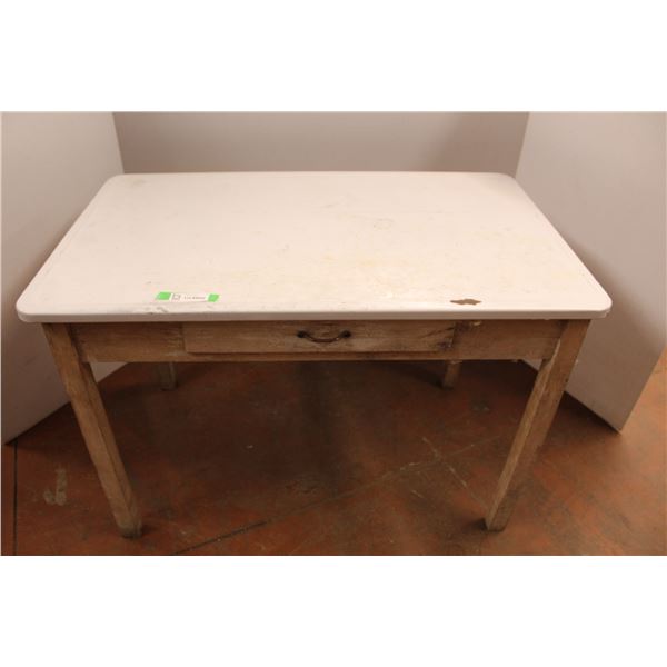 * Vintage Enamel-Top Kitchen Table with Drawer - 25" x 41" x 28" High