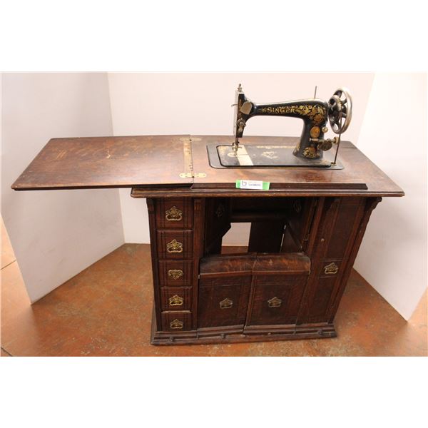 * Singer Model D458263 Sewing Machine with Ornate Wheeled Cabinet - 17" x 48" x 30" High