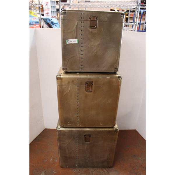 * (3x Bid Price) Metal 3-Piece Aviation-Themed Storage Trunk Set