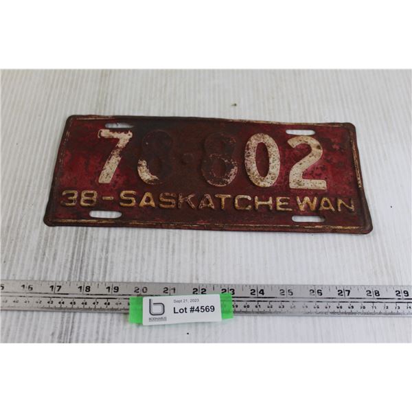 1938 Saskatchewan License Plate