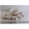 Image 1 : Anchor Hawking Milk Glass Tom & Jerry Christmas Punchbowl Set - Bowl, (7) Mugs