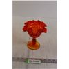 Image 1 : Colonial Amberina Glass -Bright Orange & Yellow Thumbprint Pattern Ruffled Edge Glass Compote