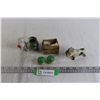 Image 1 : Cat with Cauldron Decoration, Bulldog Decoration, Mini Green Rose Salt and Pepper Shakers (?)