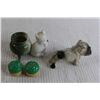 Image 5 : Cat with Cauldron Decoration, Bulldog Decoration, Mini Green Rose Salt and Pepper Shakers (?)