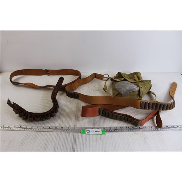 (4) Shotgun Shell Belts, Knapsack with Flask