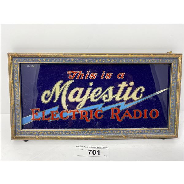 Early Majestic Electric Radio Framed Glass Advertisement Reverse